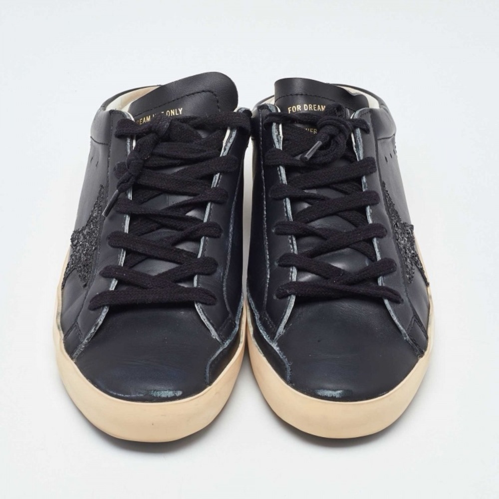Golden Goose Black Leather Super Star Lace Up Mule Sneakers Size 40 - Picture 2 of 9